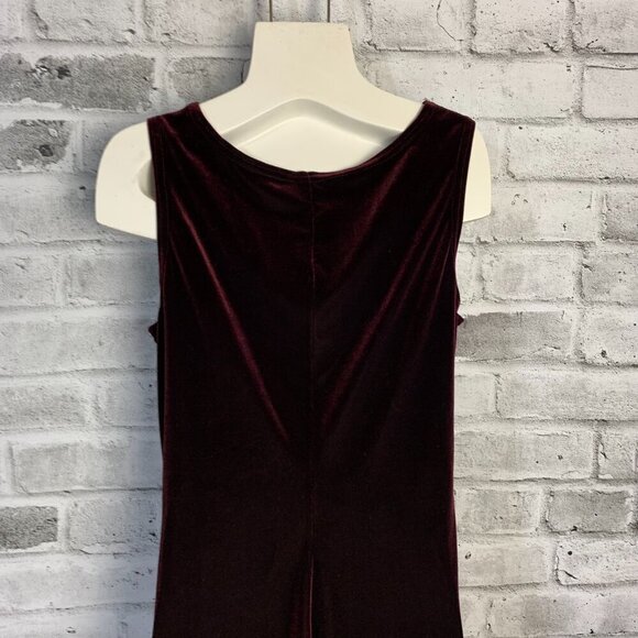 Vintage 90s Burgundy Velvet Floral Glitter Stretchy Sleeveless Sheath Dress - Picture 6 of 14